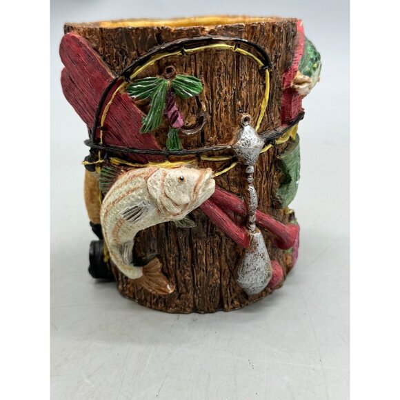 Fishing-Themed Gone Fishin Decorative Pen Holder reel life Russ Berrie 4" READ - Picture 6 of 10